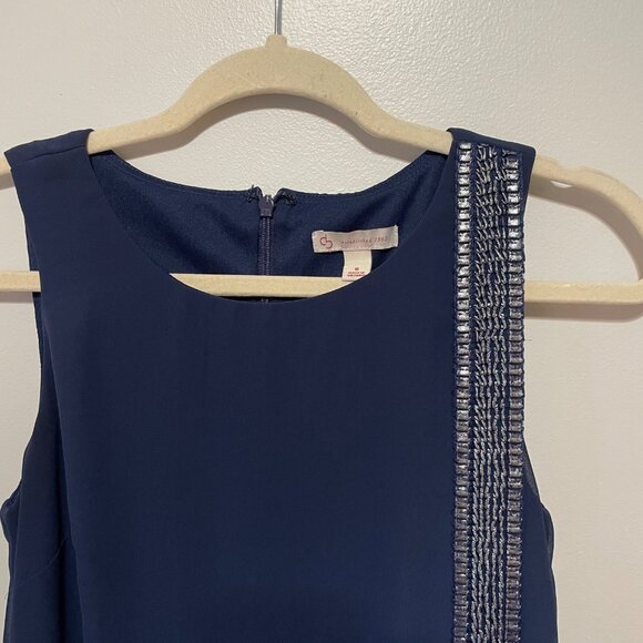 Dressbarn Navy Sleeveless Shift Dress With Metallic Trim 100% Polyester Size 6 - Picture 2 of 6